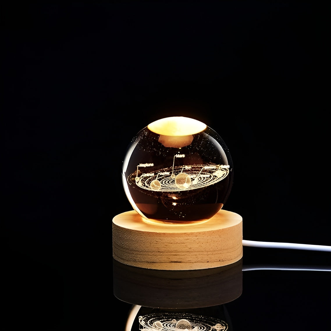 3D Galaxy Solar System Crystal Ball Night Light with Wooden Base for