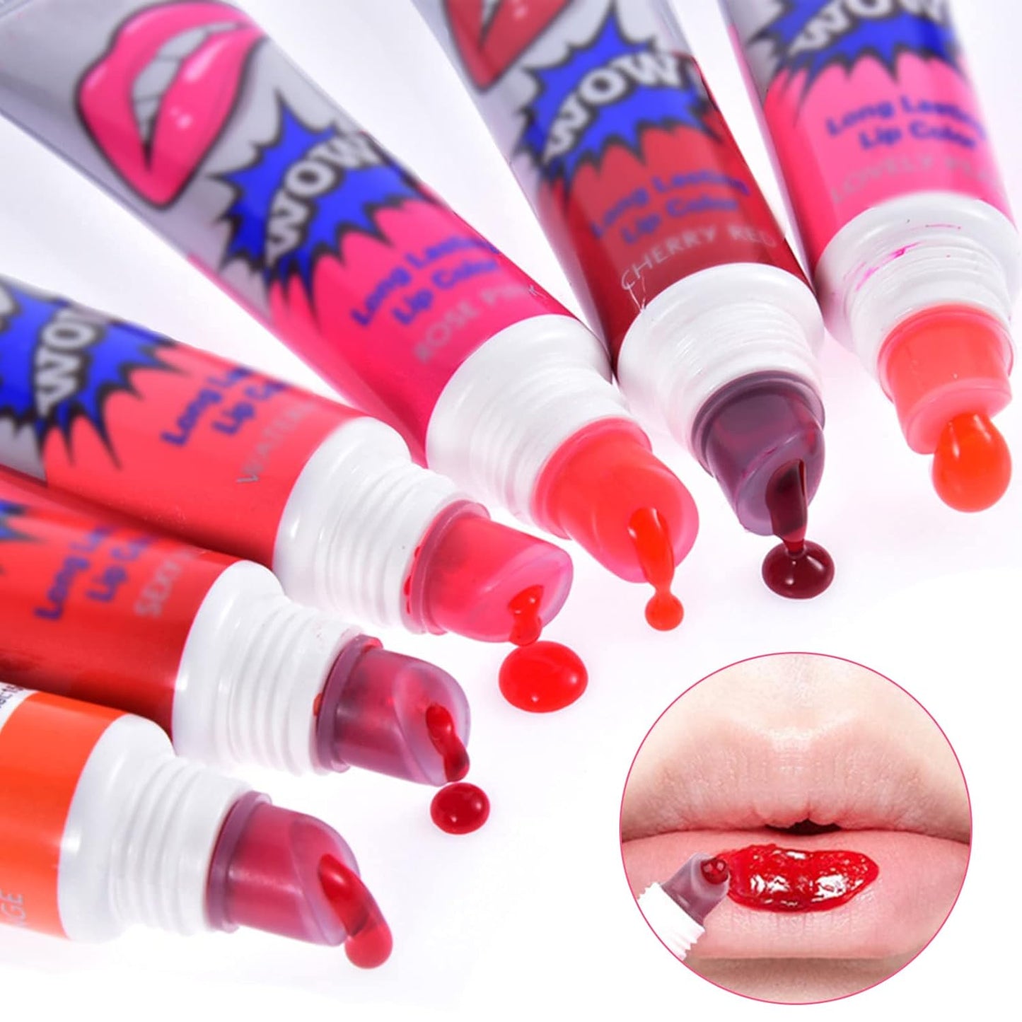 Pack Of 6 High Pigmented Lip Gloss Lipstick Tattoo Peel Off Durable