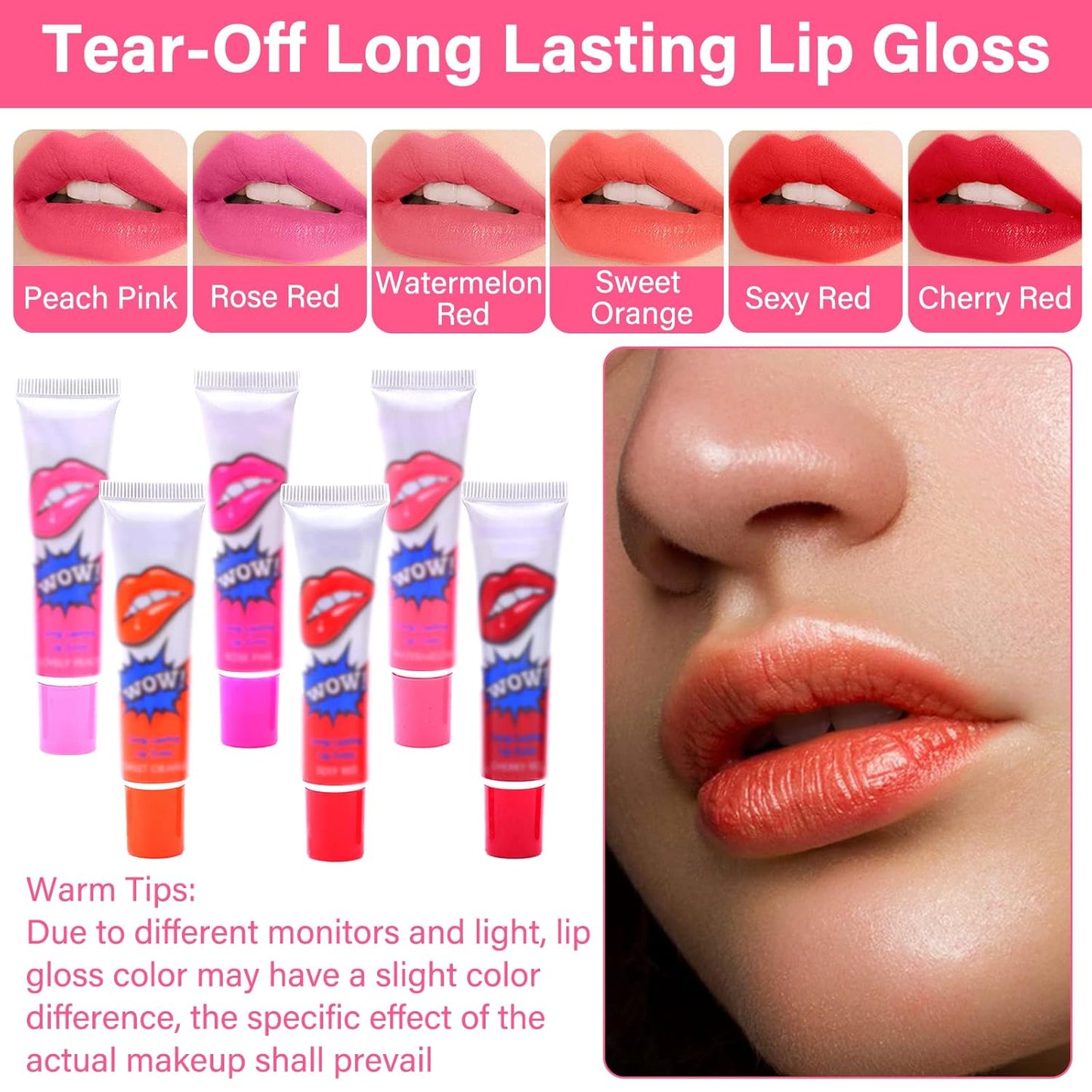 Pack Of 6 High Pigmented Lip Gloss Lipstick Tattoo Peel Off Durable