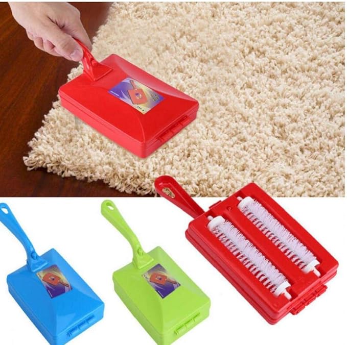 Handheld Carpet Table Crumb Sweeper Plastic Dual Brush Cleaner Collector Roller (random