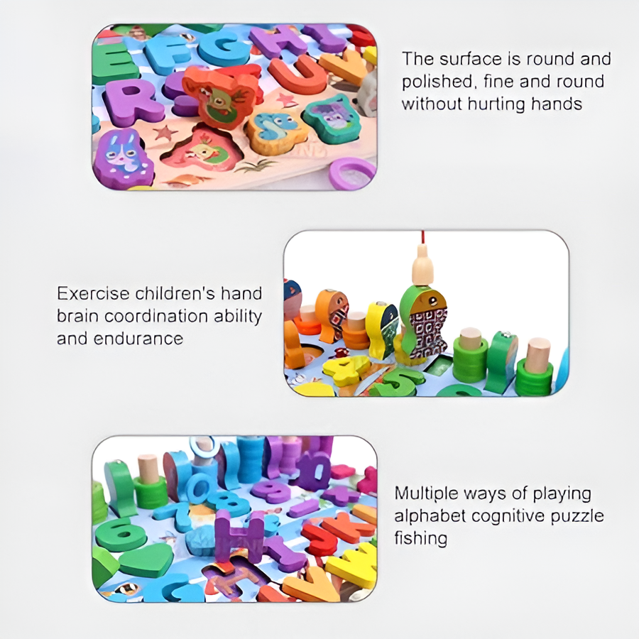 Wooden Puzzle Sorting Learning Board Toys | ABC, Numbers, Shapes, Abacus, Fish