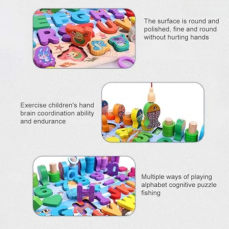 Wooden Puzzle Sorting Learning Board Toys | ABC, Numbers, Shapes, Abacus, Fish