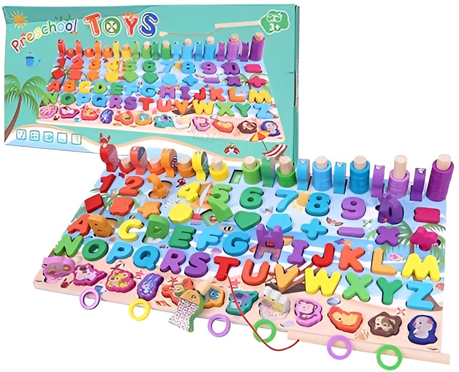 Wooden Puzzle Sorting Learning Board Toys | ABC, Numbers, Shapes, Abacus, Fish