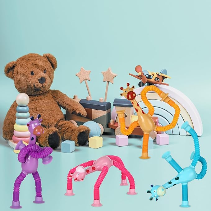 1 Pcs of Animal Pop Tubes Cartoon Giraffe Suction Cup Toys Kids