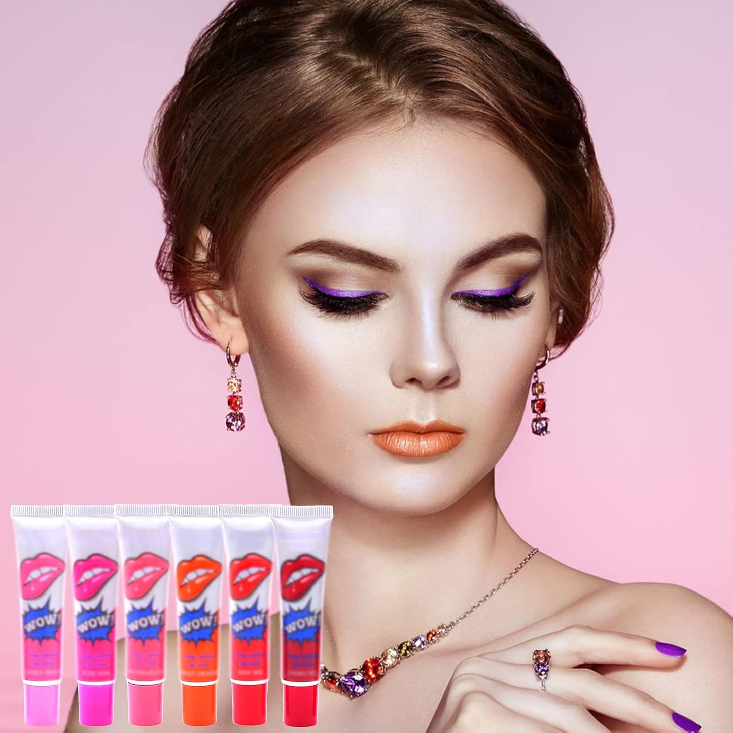 Pack Of 6 High Pigmented Lip Gloss Lipstick Tattoo Peel Off Durable