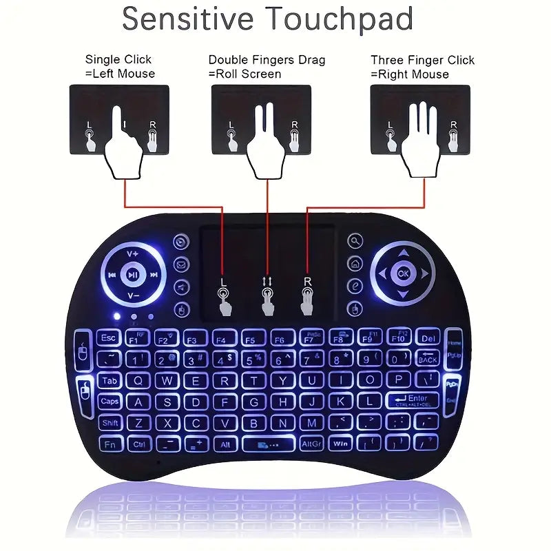 i8 2.4G Mini wireless keyboard with touchpad | 7-color Backlight ,plug and