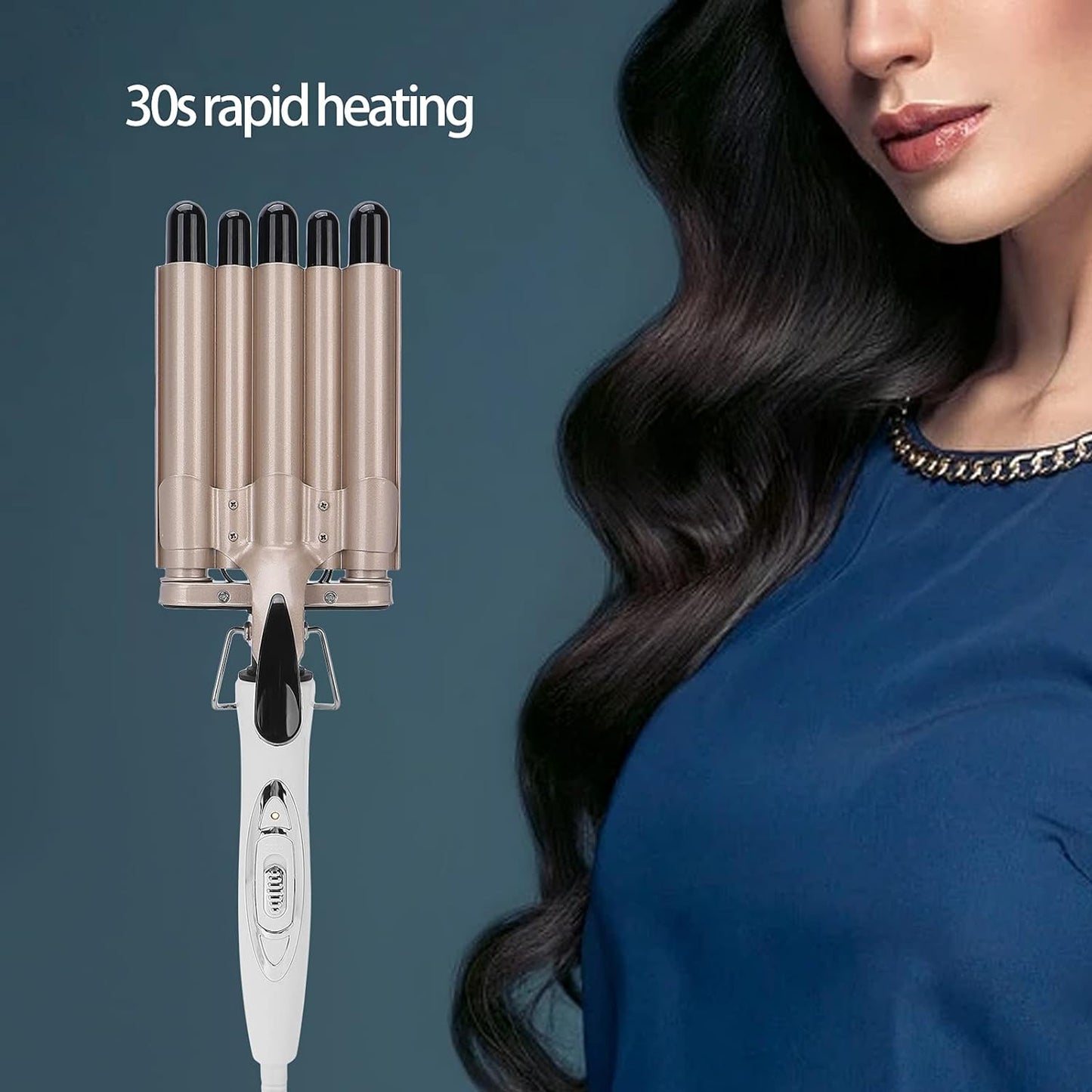 Hair Crimper, 5 Barrel Easy Curling Iron Wand 14 Levels Temperature Adjustable