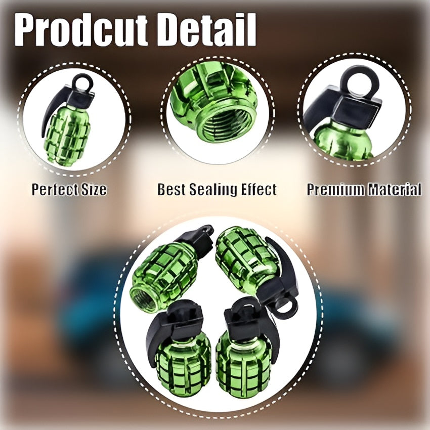 Pack of 2 - Grenade Tyre Air Valve Nozzle Caps for Car