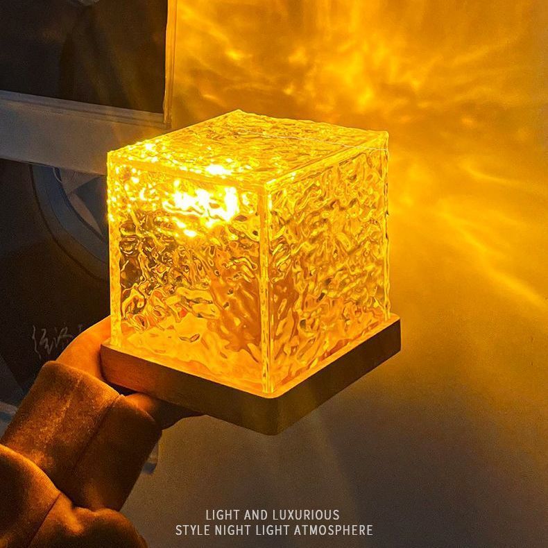 Dynamic Rotating Water Ripple Night Light 3 Colors Flame Crystal Lamp for