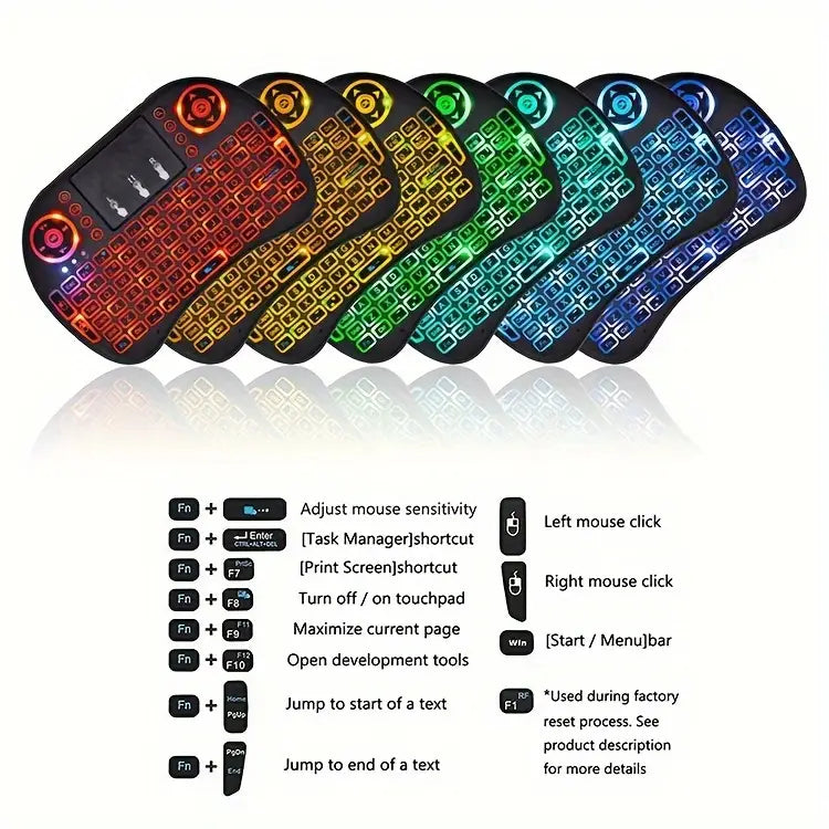 i8 2.4G Mini wireless keyboard with touchpad | 7-color Backlight ,plug and