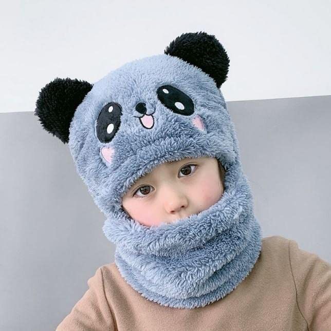 Kids Winter Panda Cap Wool Cap With Neck Warmer Attached. KIDS