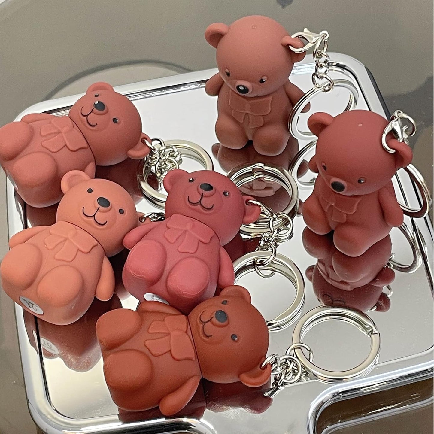 6-Piece Cute Bear Keychain Liquid Lipstick Set Mist Matte Velvet Finish,