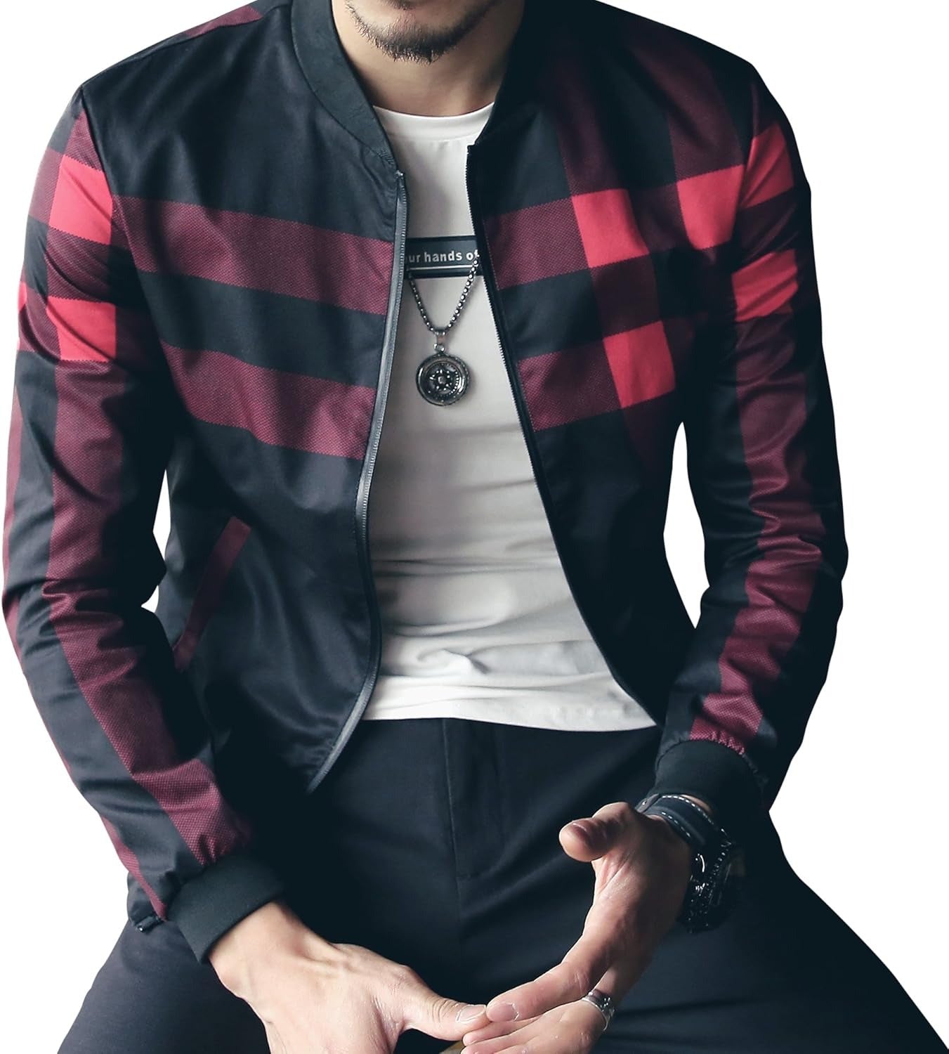 Men's Stylish Zipper Jacket with Contrast Checked Zipper | Jacket For Men's