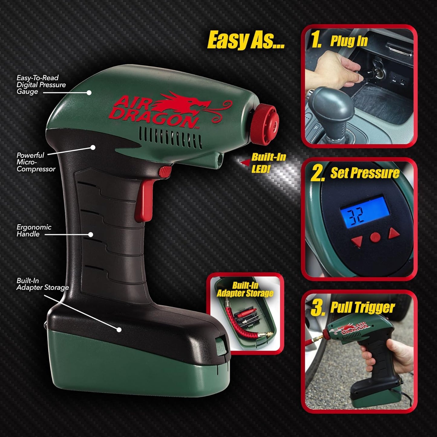 Air Dragon Portable Air Compressor Build in Light Great For Sport Ball,