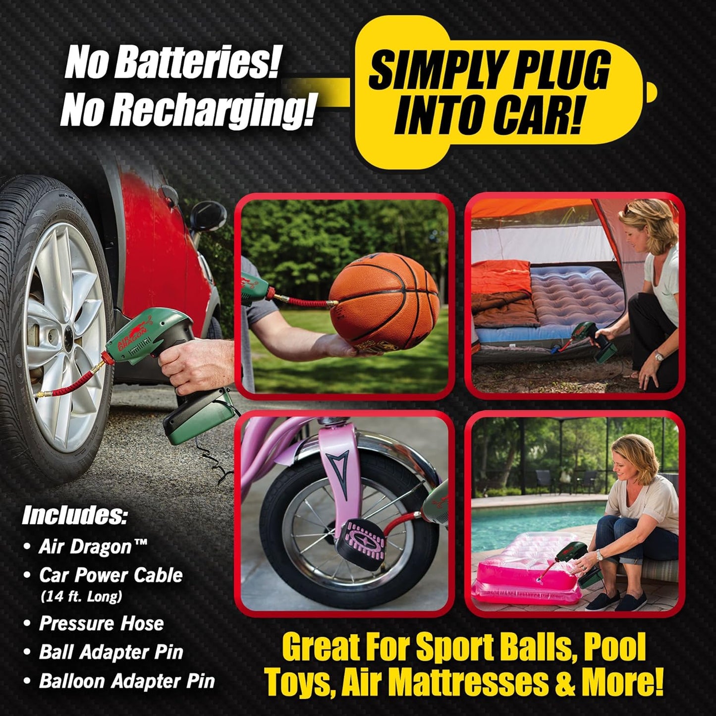 Air Dragon Portable Air Compressor Build in Light Great For Sport Ball,