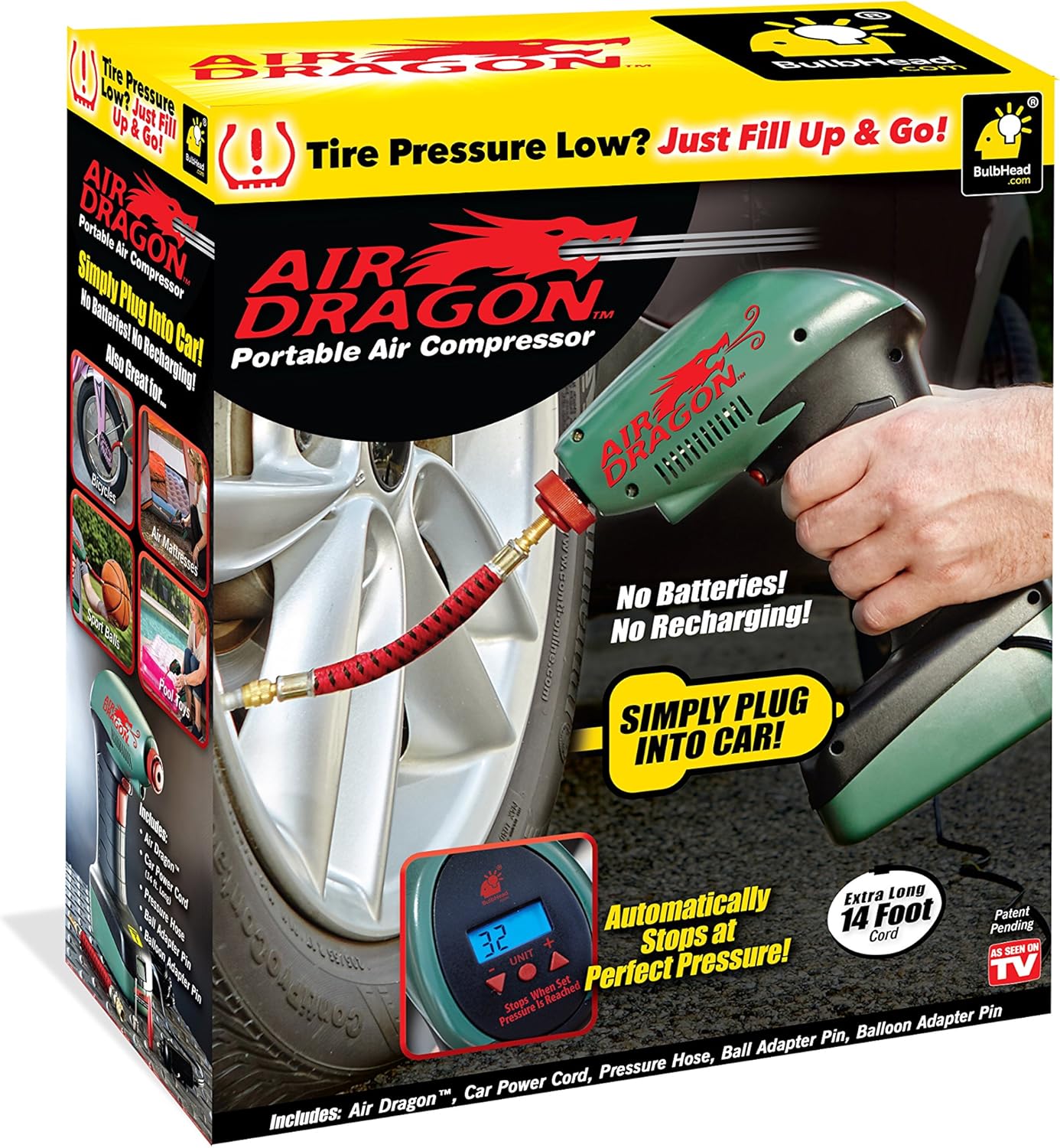 Air Dragon Portable Air Compressor Build in Light Great For Sport Ball,