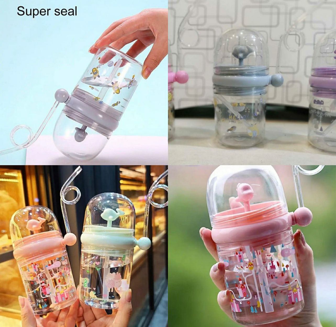 Children Whale Spray Cup Sippy Bottle Cartoon Baby with Sippy Kettle Outdoor