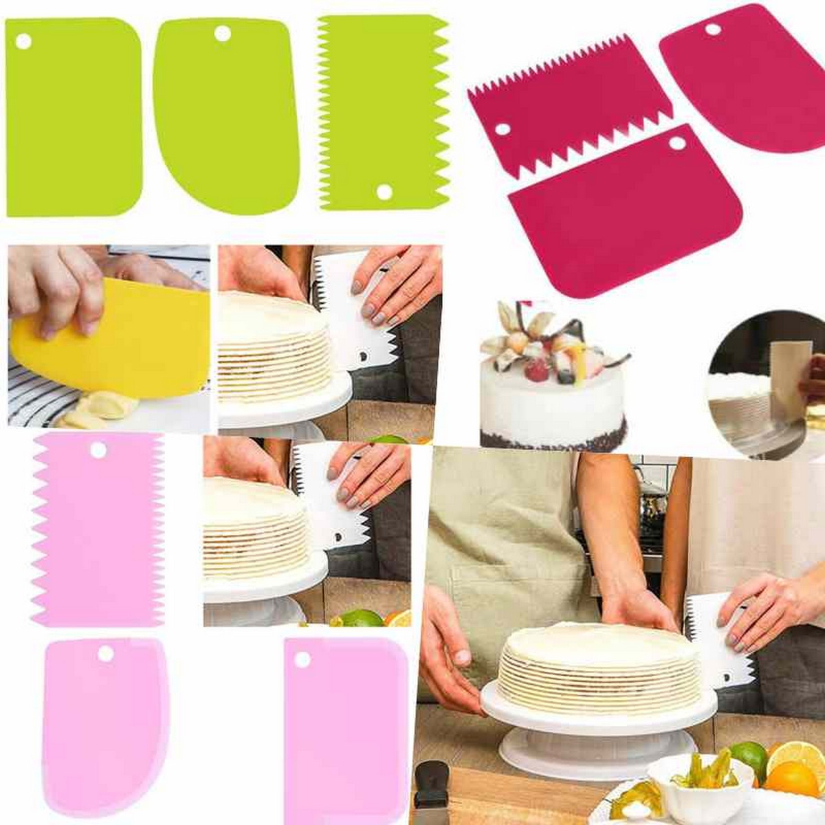 3PCS/Set DIY Cake Cream Scraper Set Cake Decorating Tools Multifunctional Irregular Teeth