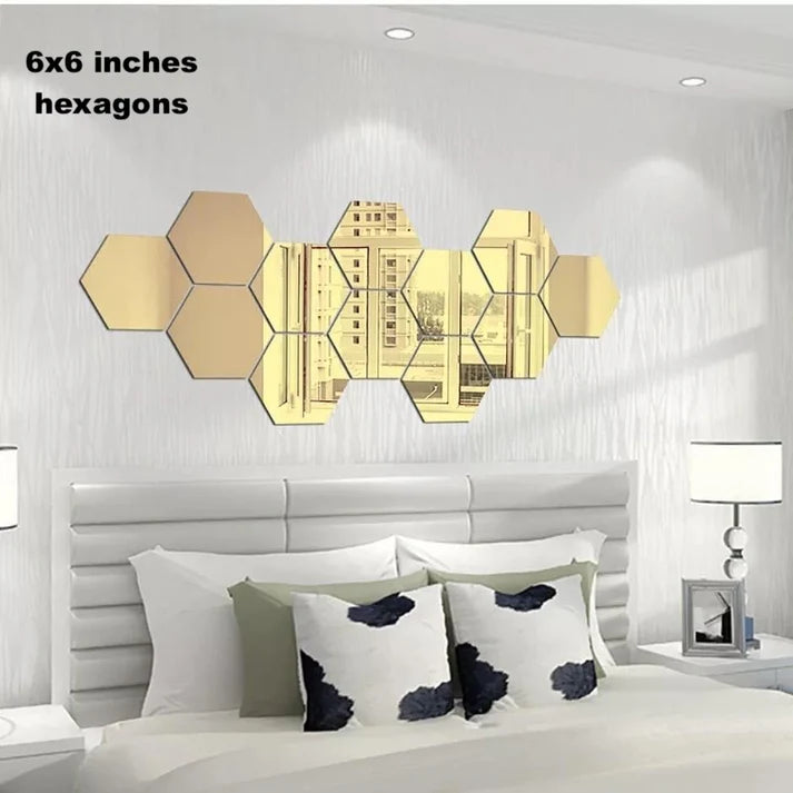 (pack of 12) 3d acrylic Hexagon Simple Mirror-Surface Geometric DIY Art