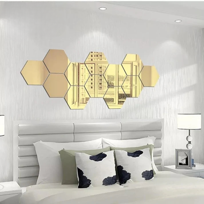 (pack of 12) 3d acrylic Hexagon Simple Mirror-Surface Geometric DIY Art