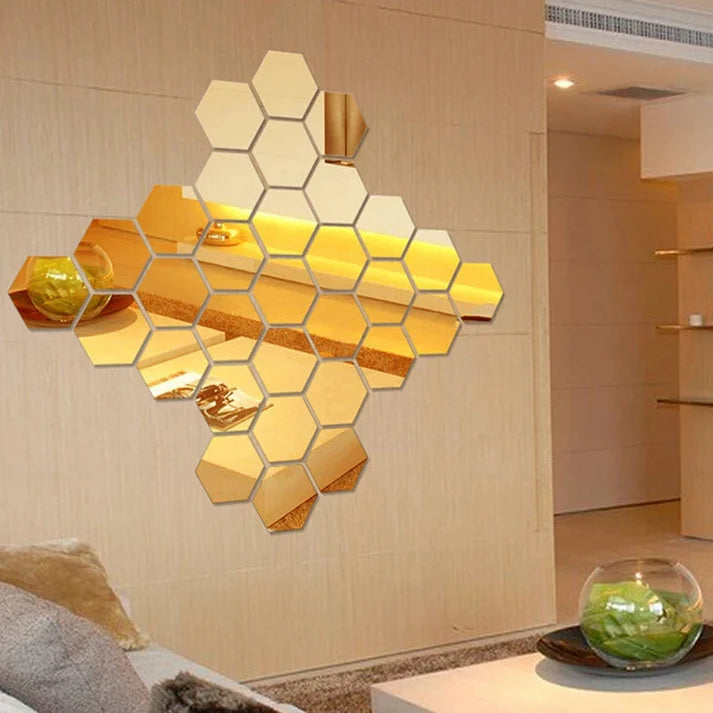 (pack of 12) 3d acrylic Hexagon Simple Mirror-Surface Geometric DIY Art
