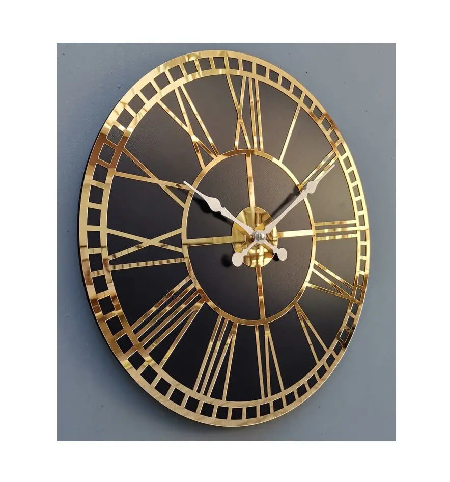 Roman Numbers Clock Gold Frame and Black Clock | Wall Decor |