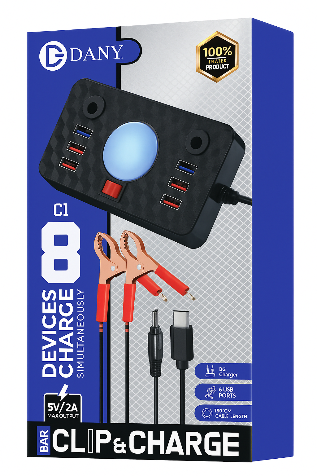 Dany C-1 Clipper Charger | 6 USB Ports | LED Light |