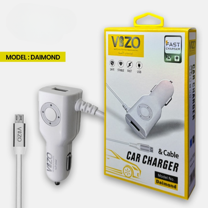 Diamond Car Charger with Built-in Micro Cable & LED Light | Car