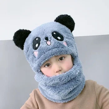 Kids Winter Panda Cap Wool Cap With Neck Warmer Attached. KIDS