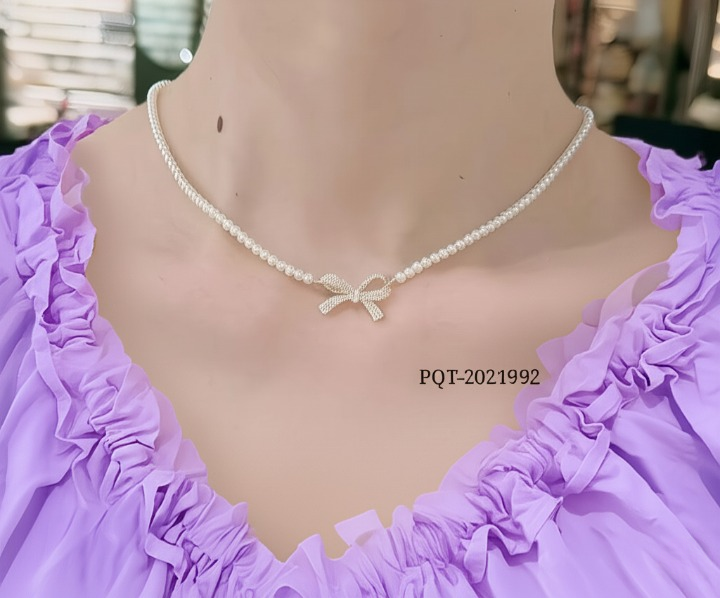 PQT-992 - Bow Shape Pearl Pendant Necklace for Women Dainty Jewelry