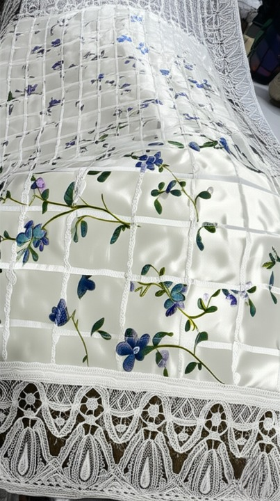 01 Meter Beautiful White Floral Dastarkhwan with Intricate Lace Border - Perfect