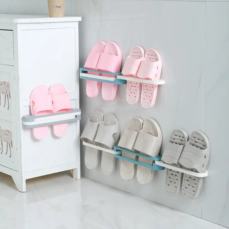 3 In 1 Shoes Rack Wall Mounted Folding Slippers Shoes Bathroom Towel