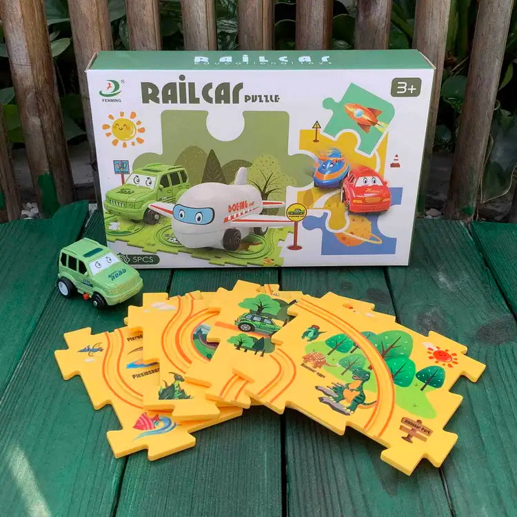Puzzle Track Car Play Set / DIY Building Block Train Rail Car