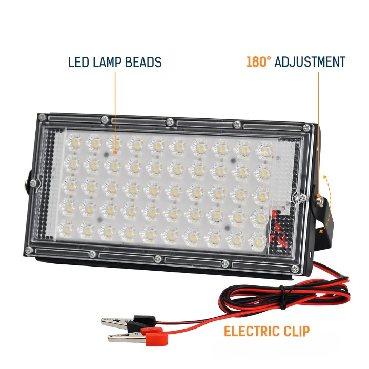 50 Watts LED Outdoor Flood Light Electric Clip DC 12V Battery