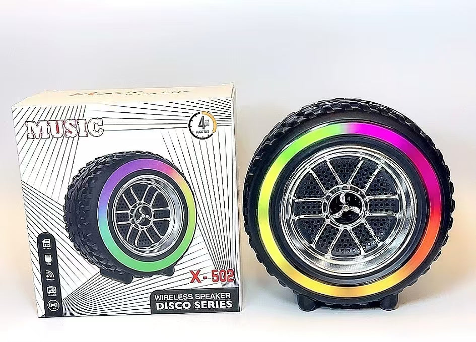 X-502 RGB Wheel-Shaped Wireless Speaker with Subwoofer Portable USB/BT Card Playback for