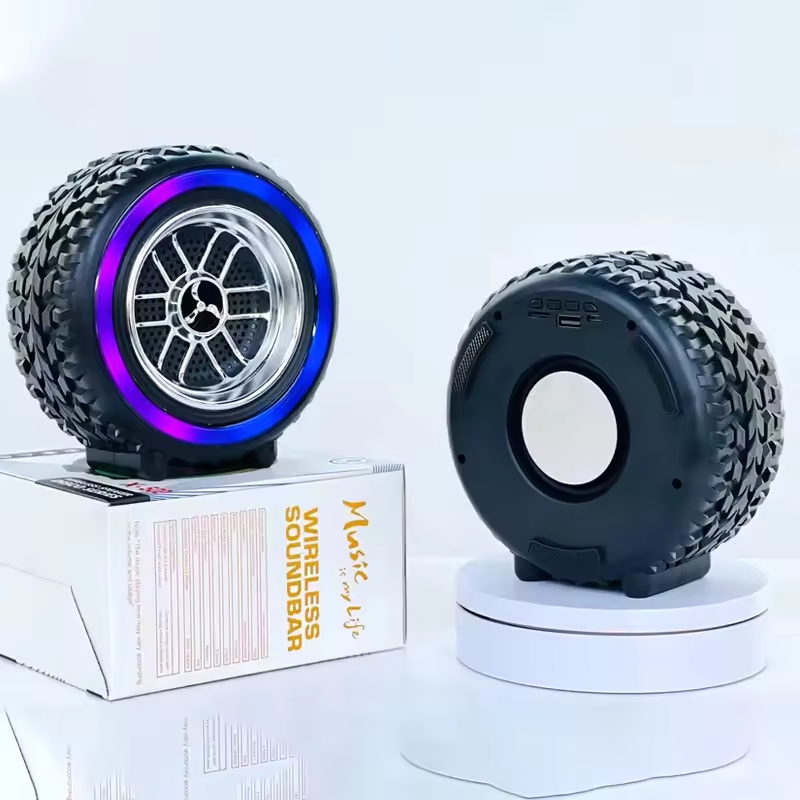 X-502 RGB Wheel-Shaped Wireless Speaker with Subwoofer Portable USB/BT Card Playback for