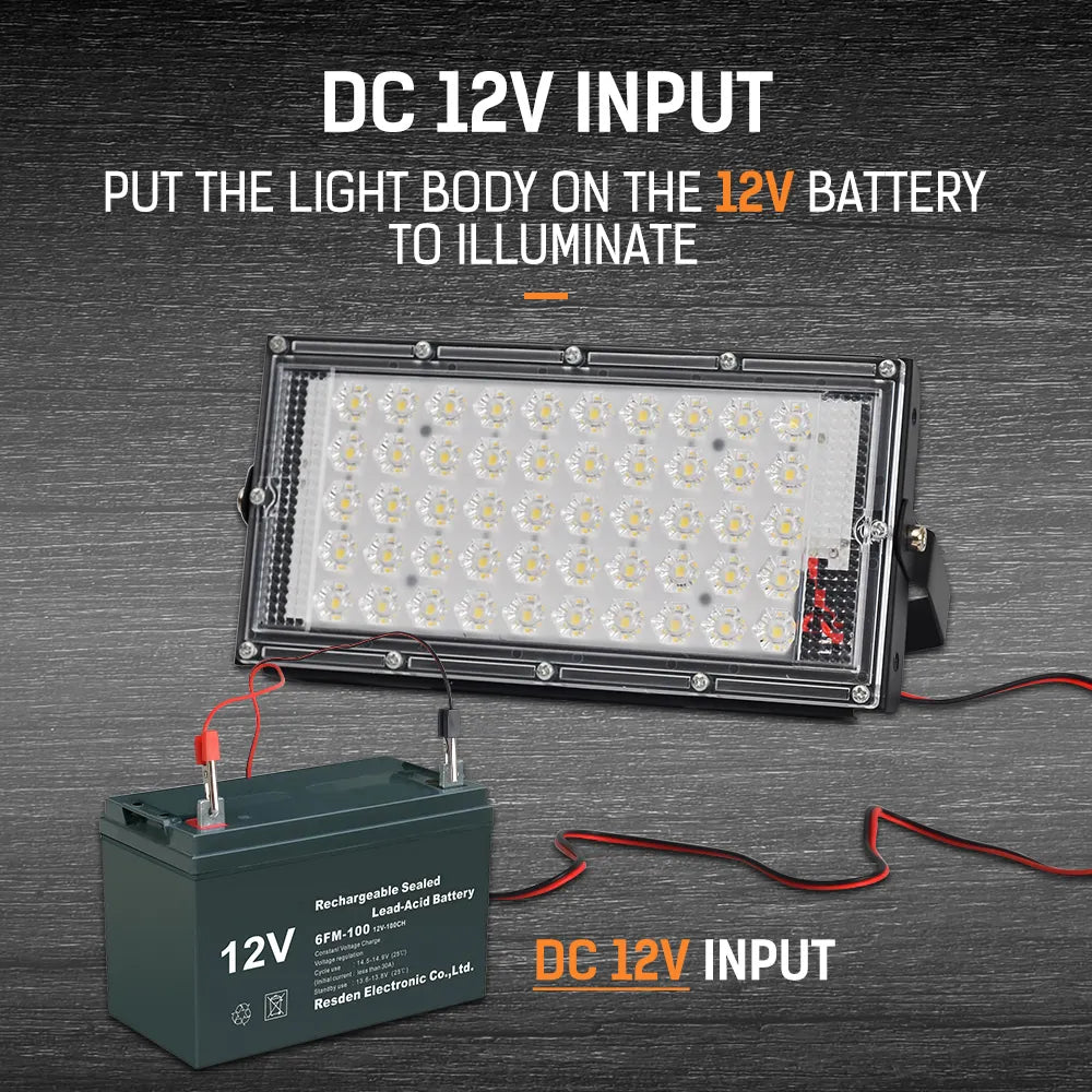 50 Watts LED Outdoor Flood Light Electric Clip DC 12V Battery