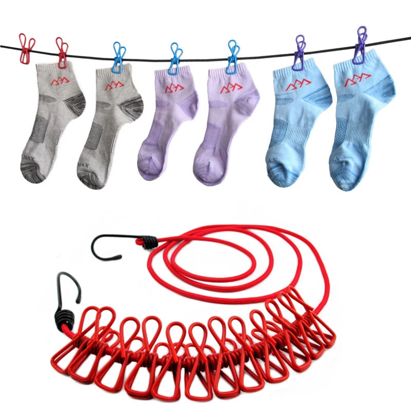 12 clips Cloth Line rope hang portable - Elastic, Windproof Eco-Friendly for