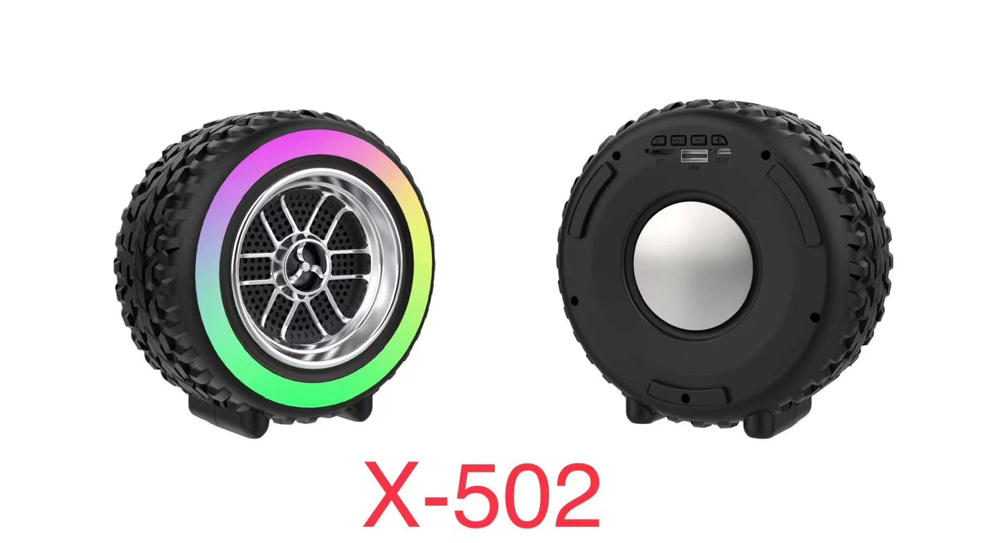 X-502 RGB Wheel-Shaped Wireless Speaker with Subwoofer Portable USB/BT Card Playback for