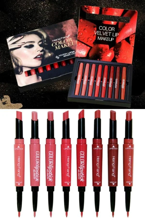 Pack Of 8 2-In-1 Matte Lipstick And Lip Liner Set, Waterproof