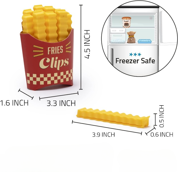 12pcs set Creative French Fries Bag Sealer with Holder Fridge Magnet Bag