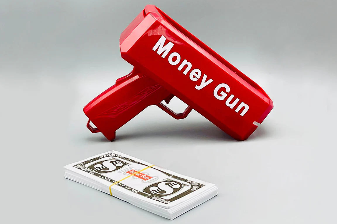 Rain Money Gun_ Paper Playing Spray Money Toy Gun_, Prop Money Gun(red