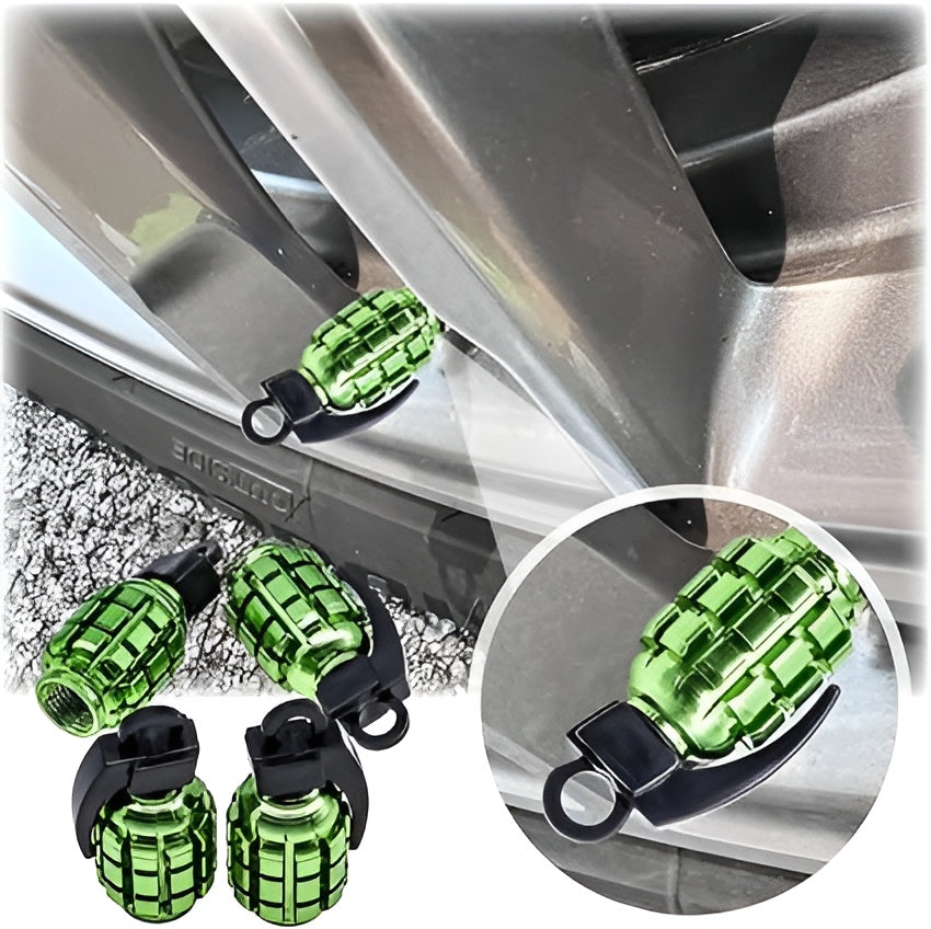 Pack of 2 - Grenade Tyre Air Valve Nozzle Caps for Car