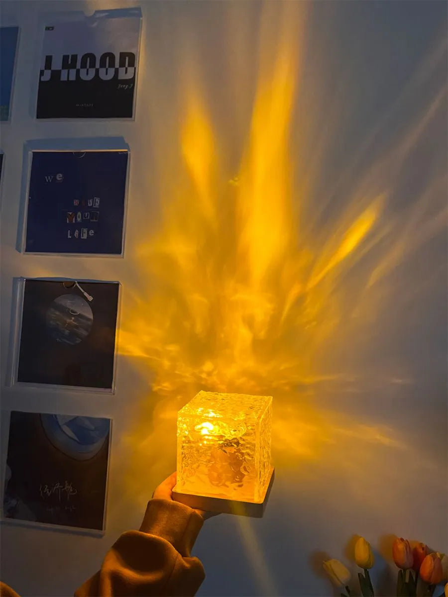 Dynamic Rotating Water Ripple Night Light 3 Colors Flame Crystal Lamp for