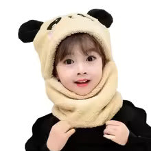 Kids Winter Panda Cap Wool Cap With Neck Warmer Attached. KIDS