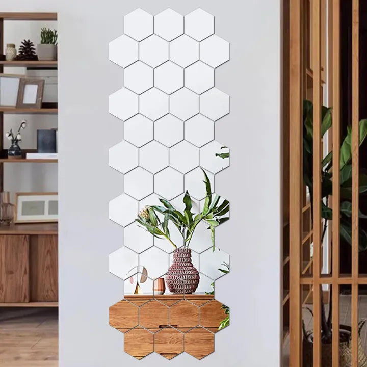 (pack of 12) 3d acrylic Hexagon Simple Mirror-Surface Geometric DIY Art