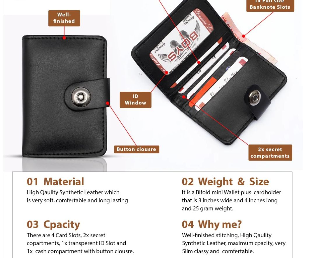 Plain Leather Minimool Button Closure Wallet Smart Wallet for Male And Female