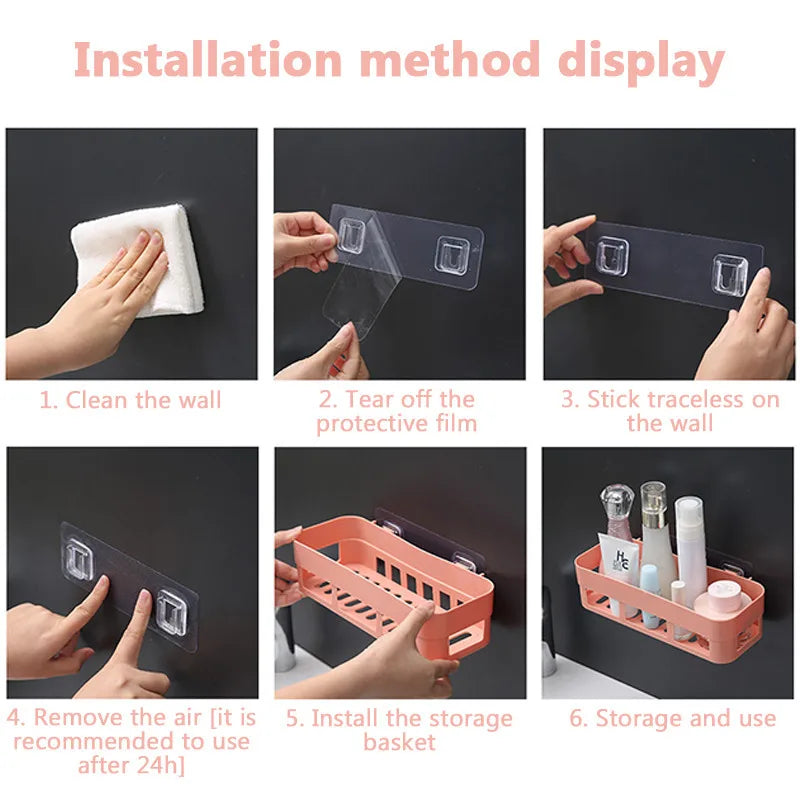 1 PCs Bathroom Shelf Bathroom Adhesive Storage Rack Kitchen Home Decoration(random color