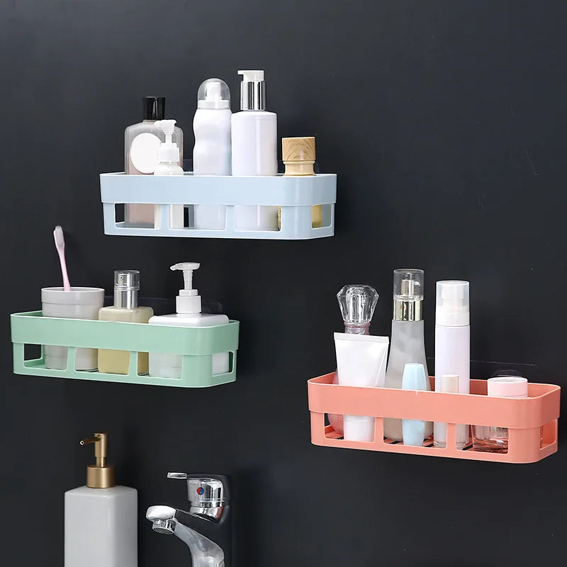 1 PCs Bathroom Shelf Bathroom Adhesive Storage Rack Kitchen Home Decoration(random color