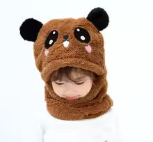 Kids Winter Panda Cap Wool Cap With Neck Warmer Attached. KIDS